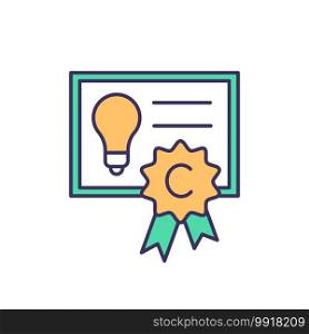 Copyright RGB color icon. Intellectual property law. Rights protection. Mental-work products, inventions. Patents, trademarks. Mind and proprietary knowledge property. Isolated vector illustration. Copyright RGB color icon