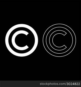 Copyright symbol icon set white color vector illustration flat style simple image