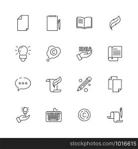 Copywriting icon. Writing creative articles book pen symbols blogging writers vector thin line pictures. Copywriting writer blog and idea illustration. Copywriting icon. Writing creative articles book pen symbols blogging writers vector thin line pictures