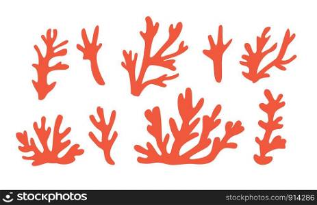 Coral isolated on white background. Beautiful seaweed silhouette collection. Premium quality. Vector illustration for your design.