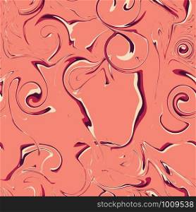 Coral orange background with marbling swirl. Marble texture seamless pattern. For design cover, invitation, flyer, poster, business card, design packaging. Vector illustration. Coral orange background with marbling swirl.