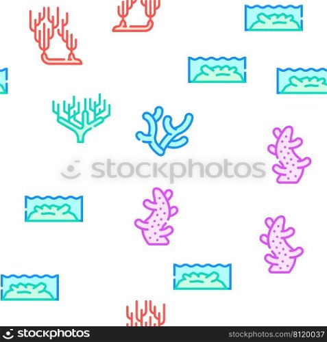 Coral Sea Aquatic Reef Vector Seamless Pattern Color Line Illustration. Coral Sea Aquatic Reef Vector Seamless Pattern