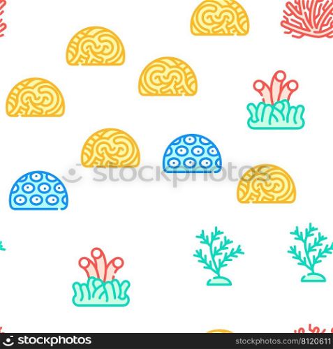 Coral Sea Aquatic Reef Vector Seamless Pattern Color Line Illustration. Coral Sea Aquatic Reef Vector Seamless Pattern