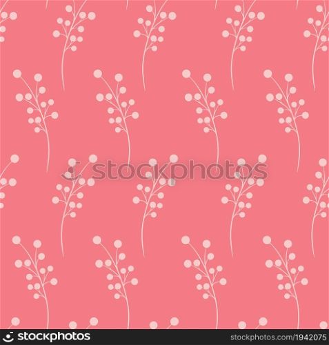 Coral seamless pattern with botanical twigs, vector illustration. Branches background with berries. Template for wallpaper, packaging and fabric.. Coral seamless pattern with botanical twigs, vector illustration.