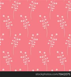 Coral seamless pattern with botanical twigs, vector illustration. Branches background with berries. Template for wallpaper, packaging and fabric.. Coral seamless pattern with botanical twigs, vector illustration.