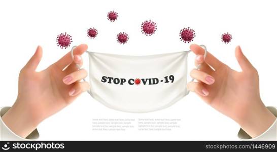 Coranavirus background with nurse holding medical mask. Stop Coranavirus concept background. Vector illustration