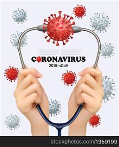 Coranavirus COVID-19 infection medical background with a colorful virus moleculs. Vector