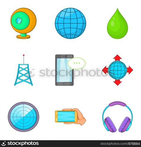 Cordless equipment icons set. Cartoon set of 9 cordless equipment vector icons for web isolated on white background. Cordless equipment icons set, cartoon style