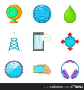 Cordless equipment icons set. Cartoon set of 9 cordless equipment vector icons for web isolated on white background. Cordless equipment icons set, cartoon style