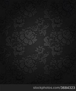 Corduroy dark background, ornamental gray flowers texture fabric