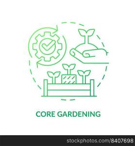 Core gardening green gradient concept icon. Raised bed planting. Add straw. Gardening method abstract idea thin line illustration. Isolated outline drawing. Myriad Pro-Bold font used. Core gardening green gradient concept icon