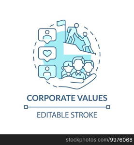 Core values concept icon. Helping working towards goals idea thin line illustration. Company culture and business strategy. Vector isolated outline RGB color drawing. Editable stroke. Core values concept icon