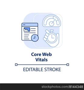 Core web vitals light blue concept icon. Set of standards. Search engine optimization abstract idea thin line illustration. Isolated outline drawing. Editable stroke. Arial, Myriad Pro-Bold fonts used. Core web vitals light blue concept icon