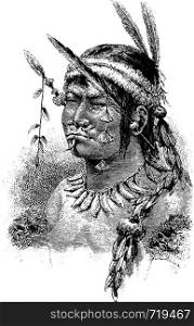 Coreguaje Indian of Amazonas, Brazil, drawing by Riou from a photograph, vintage engraved illustration. Le Tour du Monde, Travel Journal, 1881