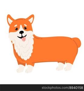 Corgi dog vector cartoon illustration. Cute friendly welsh corgi puppy sitting, smiling with tongue out isolated on white. Pets, animals, canine theme design element in contemporary simple flat style