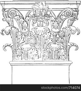 Corinthian portico of Octavia, vintage engraved illustration.