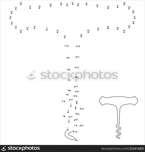 Corkscrew Opener Icon Connect The Dots, Tool Used For Drawing Corks From Wine Bottles Vector Art , Puzzle Game Containing A Sequence Of Numbered DotsIllustration