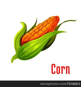 Corn ear plant icon. Isolated leafy vegetable green element. Vegetarian maize product sign for sticker, grocery shop, farm store. Corn ear vegetable plant icon