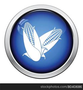 Corn icon. Glossy button design. Vector illustration.