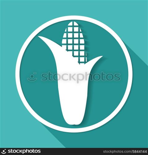 Corn icon on white circle with a long shadow