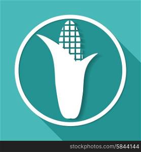 Corn icon on white circle with a long shadow