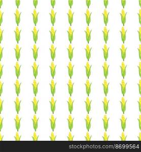 Corn plants seamless pattern. Corn cobs endless wallpaper. Vegetarian healthy food backdrop. Design for fabric, textile print, wrapping paper. Vector illustration. Corn plants seamless pattern. Corn cobs endless wallpaper.