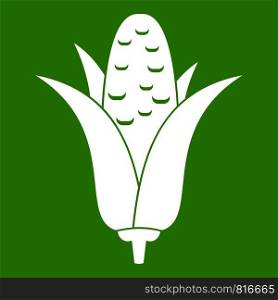 Corncob icon white isolated on green background. Vector illustration. Corncob icon green