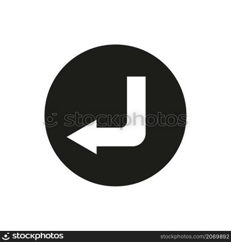 Corner down left arrow. Soft angular sign. Black circle. Navigation app element. Vector illustration. Stock image. EPS 10.. Corner down left arrow. Soft angular sign. Black circle. Navigation app element. Vector illustration. Stock image.
