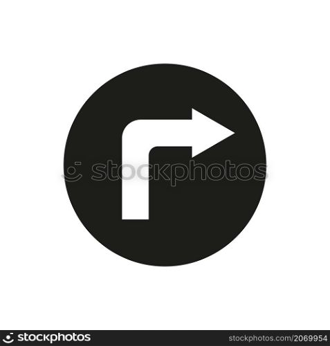 Corner right and up arrow. Angular figure. Black circle. Direction signpost. Flat sign. Vector illustration. Stock image. EPS 10.. Corner right and up arrow. Angular figure. Black circle. Direction signpost. Flat sign. Vector illustration. Stock image.