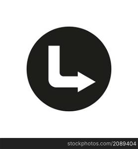 Corner right down arrow. Black circle. Navigation concept. Direction traffic sign. Vector illustration. Stock image. EPS 10.. Corner right down arrow. Black circle. Navigation concept. Direction traffic sign. Vector illustration. Stock image.
