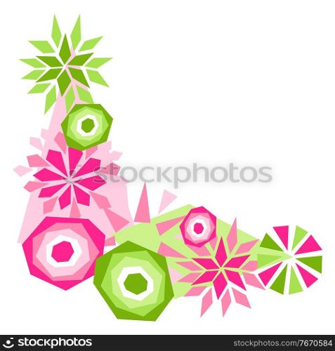 Corner with decorative flowers. Abstract plants in geometric style.. Corner with decorative flowers.