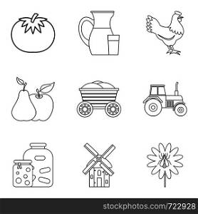 Cornfield icons set. Outline set of 9 cornfield vector icons for web isolated on white background. Cornfield icons set, outline style