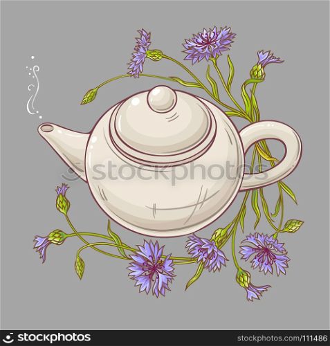 cornflower tea illustration. cornflower tea in teapot on color background