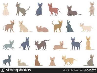 Cornish Rex icons set cartoon vector. Cat animal. Face nature. Cornish Rex icons set cartoon vector. Cat animal