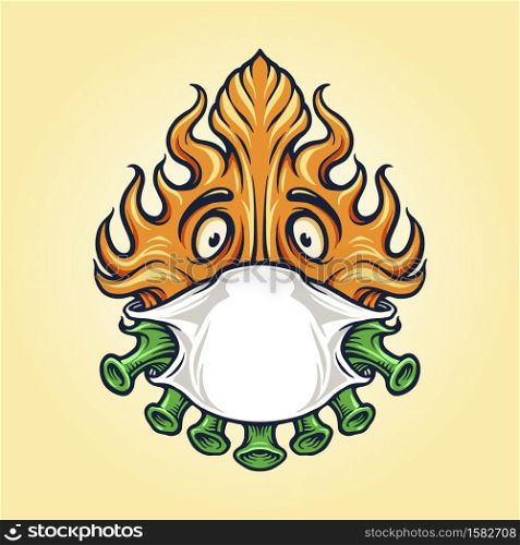 Corona Covid Fire with Mask for Mascot Logo Illustrations