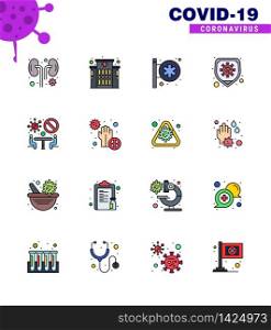 Corona virus 2019 and 2020 epidemic 16 Flat Color Filled Line icon pack such as meeting, banned, hospital signboard, virus, safety viral coronavirus 2019-nov disease Vector Design Elements