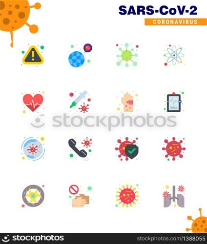 Corona virus 2019 and 2020 epidemic 16 Flat Color icon pack such as research, laboratory, virus, atom, corona viral coronavirus 2019-nov disease Vector Design Elements