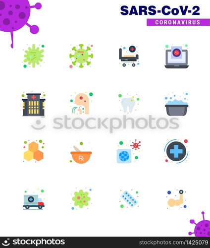 Corona virus 2019 and 2020 epidemic 16 Flat Color icon pack such as building, report, strature, medical, coronavirus viral coronavirus 2019-nov disease Vector Design Elements