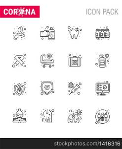 Corona virus 2019 and 2020 epidemic 16 Line icon pack such as hiv, aids, care, vaccine, drugs viral coronavirus 2019-nov disease Vector Design Elements