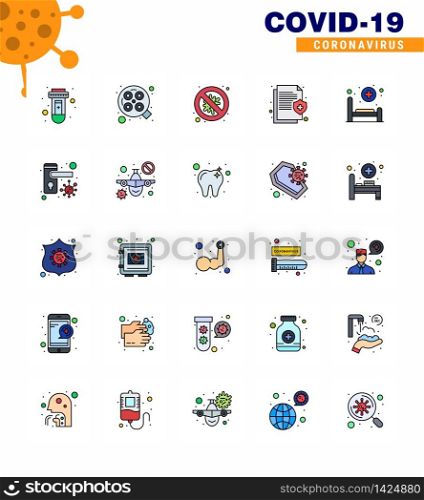 Corona virus 2019 and 2020 epidemic 25 Flat Color Filled Line icon pack such as protect, insurance, bacteria, information, danger viral coronavirus 2019-nov disease Vector Design Elements