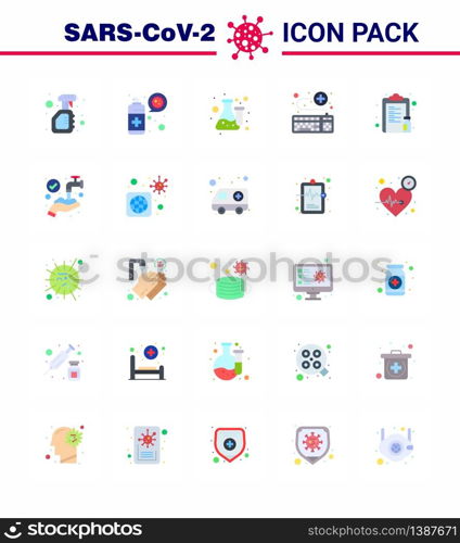 Corona virus 2019 and 2020 epidemic 25 Flat Color icon pack such as medical, keyboard, protection, attach, laboratory viral coronavirus 2019-nov disease Vector Design Elements