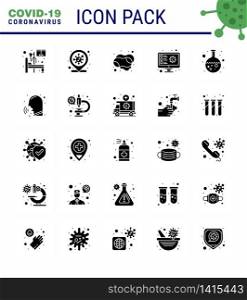 Corona virus 2019 and 2020 epidemic 25 Solid Glyph icon pack such as test, virus, cleaning, scan, computer viral coronavirus 2019-nov disease Vector Design Elements