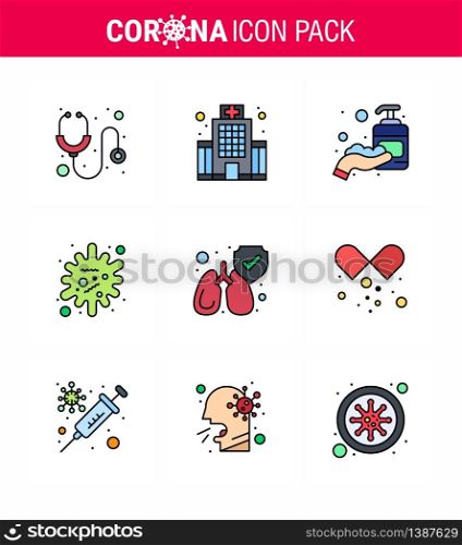 Corona virus 2019 and 2020 epidemic 9 Filled Line Flat Color icon pack such as lungs, infection, corona, epidemic, antigen viral coronavirus 2019-nov disease Vector Design Elements