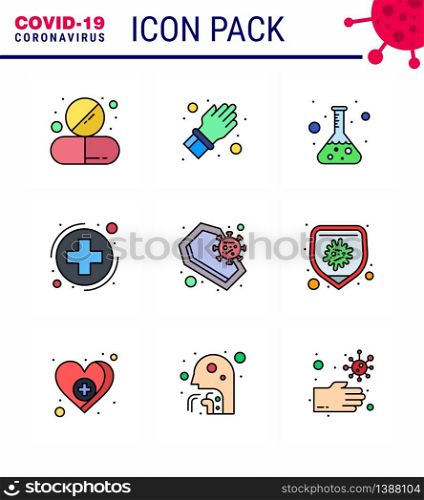 Corona virus 2019 and 2020 epidemic 9 Filled Line Flat Color icon pack such as coffin, healthcare, care, health, test viral coronavirus 2019-nov disease Vector Design Elements