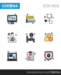 Corona virus 2019 and 2020 epidemic 9 Filled Line Flat Color icon pack such as experiment, medical room, healthcare, hospital bed, research viral coronavirus 2019-nov disease Vector Design Elements