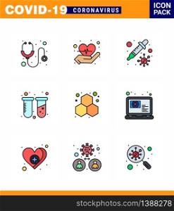 Corona virus 2019 and 2020 epidemic 9 Filled Line Flat Color icon pack such as laboratory, chemistry, petri, lab, test viral coronavirus 2019-nov disease Vector Design Elements