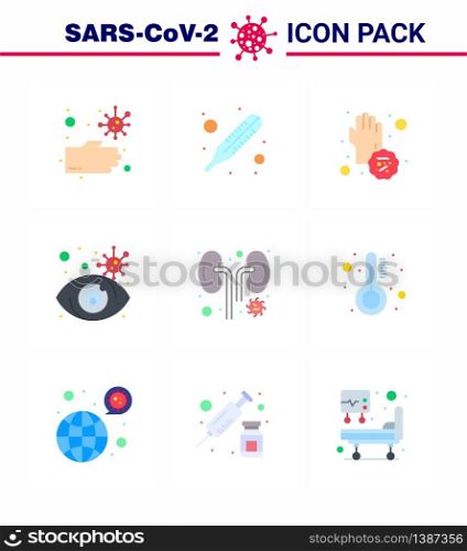 Corona virus 2019 and 2020 epidemic 9 Flat Color icon pack such as infected, virus infected, covid, view, eye viral coronavirus 2019-nov disease Vector Design Elements