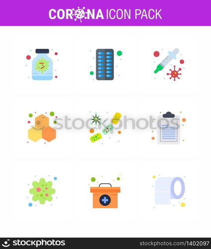 Corona virus 2019 and 2020 epidemic 9 Flat Color icon pack such as germs, science, dropper, laboratory, chemistry viral coronavirus 2019-nov disease Vector Design Elements