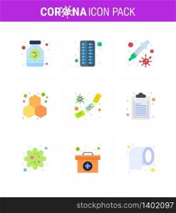 Corona virus 2019 and 2020 epidemic 9 Flat Color icon pack such as germs, science, dropper, laboratory, chemistry viral coronavirus 2019-nov disease Vector Design Elements