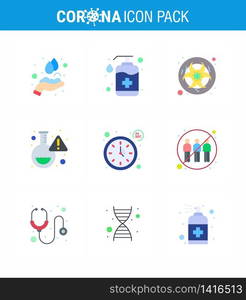 Corona virus 2019 and 2020 epidemic 9 Flat Color icon pack such as virus, lab, wash, flask, science viral coronavirus 2019-nov disease Vector Design Elements